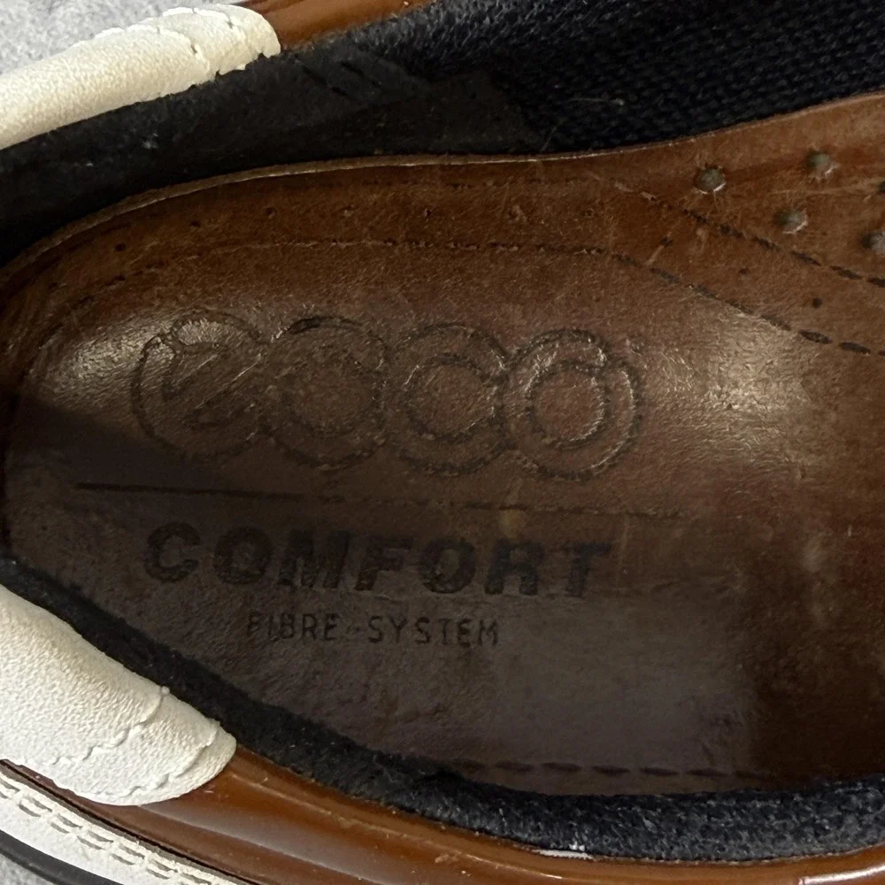 Ecco Gore-Tex‎ Golf Shoes Size 39 White Brown Leather Waterproof Spiked